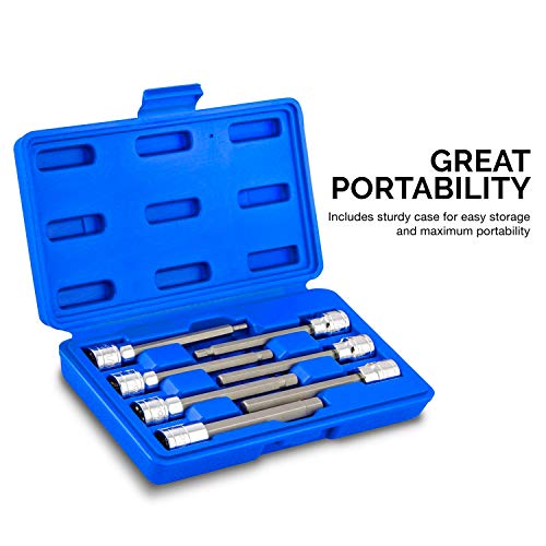Neiko 10076A 3/8” Drive Extra Long Allen Hex Bit Socket Set, Metric, 3mm to 10mm | 7-Piece Set, S2 and Cr-V Steel