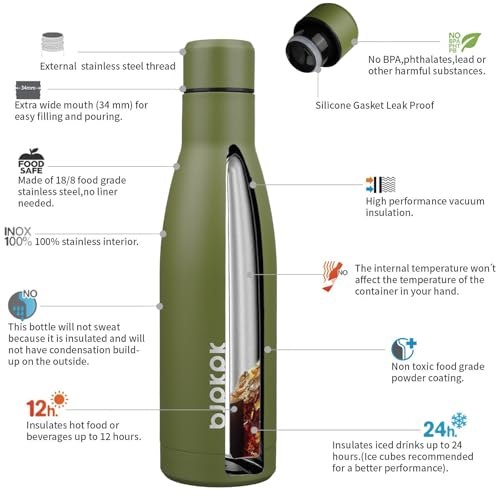 Image of BJPKPK 17oz Skinny Insulated Water Bottle, Stainless Steel Flask