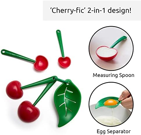 OTOTO Mon Cherry Measuring Spoons & Egg Separator- Measuring Spoon Set for Baking- BPA-Free & Dishwasher Safe Teaspoon Set- Great for Measuring Dry & Liquid Ingredients- 4-Piece Spoon Measuring Sets