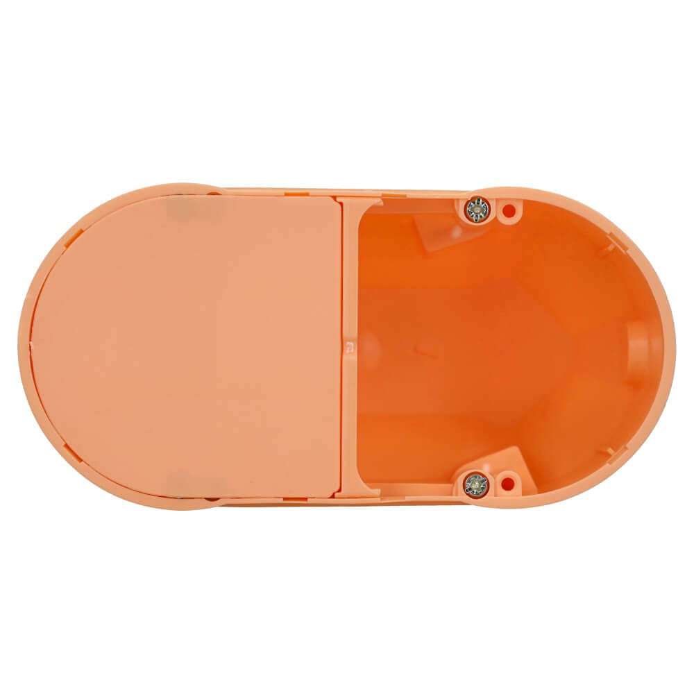 Voxura Hohlwand-Elektronikdose Gerätedose Schalterdose Tunnel 2 Kammer Dose winddicht 2x Ø 68mm Einbautiefe 75mm tief HW inkl. Trennwand und Abdeckung orange 21 Stück