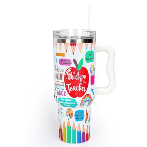 Whaline 40 oz Back to School Tumbler with Handle Straw...