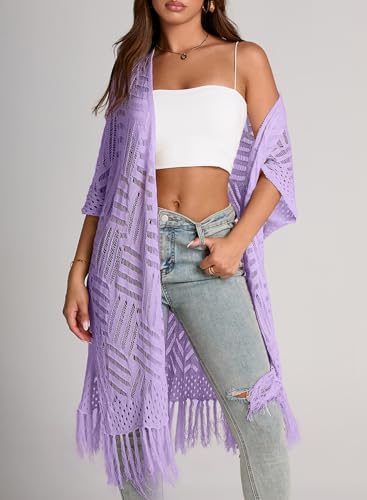 Image of Sidefeel Women's Open Front Knit Sheer Cardigans Summer Boho Lightweight Kimono Cover Ups