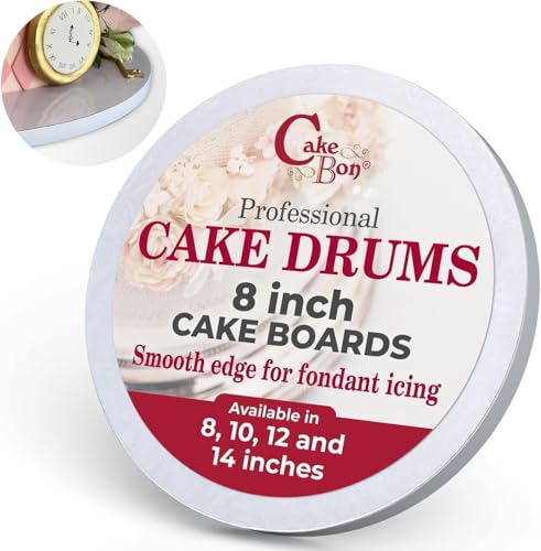 Image of Cakebon Cake Boards 8 inch White Round Cake Drums 1 /2 inch Thick Smooth Edge 12Pack