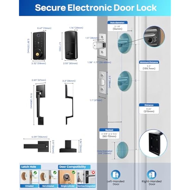 BlackSmith Keyless Entry Door Lock 0.1s Unlock Smart Door Locks for Front Door Set with Front Door Handle, App Unlock, Easy Installation for Front Doors, Hotels, Vacation Rental Homes, Property