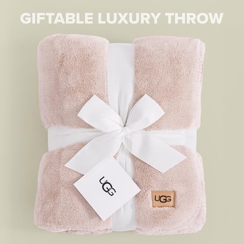 UGG Whitecap Fleece Throw Blanket, Soft Warm Throw for Bed or Chair, Luxury Bedroom Decor, Cozy Blankets, Machine Washable, 50-inch x 70-inch, Pink Quartz