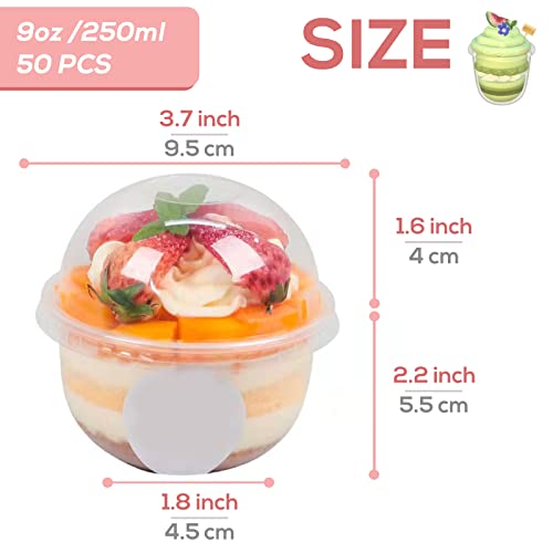 Jnnzzggu 50 Pack 9 Oz Clear Plastic Dessert Cups With Dome Lids,No Hole Disposable Snack Bowls For Pudding,Parfait,Fruits,Ice Cream,Cake #TOP1