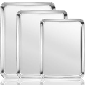 Stainless Steel Cookie Sheets, Baking Sheet Pan Set of 3, Non Stick and Heavy Duty and Easy Clean, 9/12/16 Inch