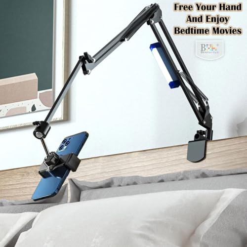 Image of BROLAVIYA Overhead Video Mobile Stand with 17cm Rechargeable LED Tube Light, New Extra-Long Arm, 1 /4 inch Head, 2 Way Clip Clamp, and Mobile Bracket, for Photography, Video, reels, Black