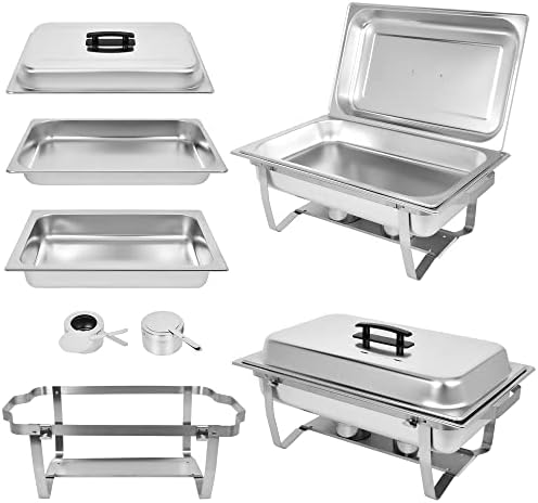 ORNKAT Chafing Dishes For Buffet [2 Pack] 8QT Stainless Steel Chafers,Parties Dinner Catering Food Warmer Set With 2 Full Trays