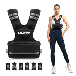 Adjustable Weighted Vest for Women Men, 4-10lb 11-20lb 20-32lb Weight Vest with 6 Ironsand Bags, Running Vest with Reflective Strips Adjustable Buckle Straps for Walking Strength Training