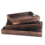 Serving Tray Rustic Wood Tray, Serving Platters and Trays with Handles, Ottoman Trays Decorative , Farmhouse Décor, 3 Pieces Set., Brown
