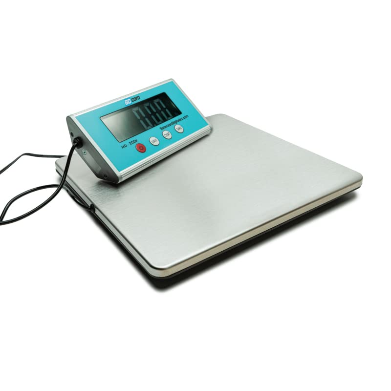 BDCOM MD 200K Báscula de paquetería (200kg x 100g) plato de 27x27cm, alimentación a pilas y a 220 V, ideal para paquetes y cajas