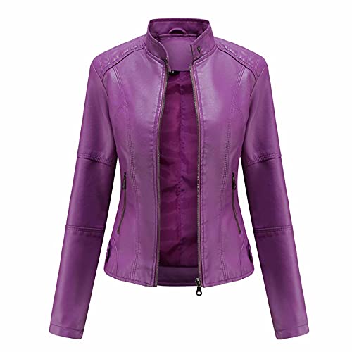 Damen Slim Fit Lederjacken, Fashion Zip Up Short Biker Outwear, Oversized...