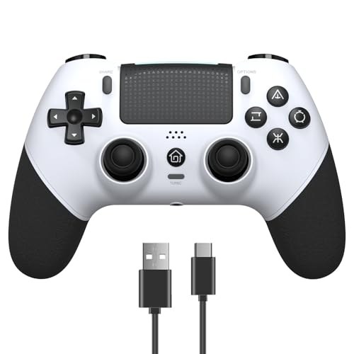 RCCBOOST Mando para PS4 con TURBO MACRO, 2024 Nuevo Joystick Efecto HALL Sensible Sin Deriva, Batería 1000mAh Mando para PS4/ Pro/Slim con 3.5mm Audio Jack(White)