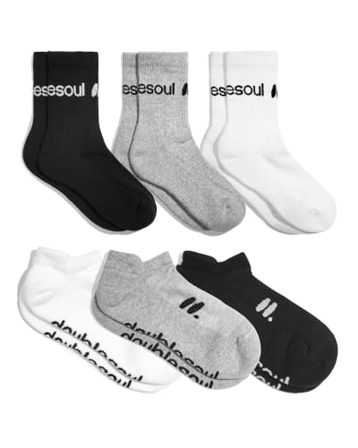 doublesoul Men & Women 6 Pack Crew & Ankle Socks; Organic Cotton