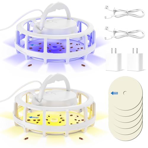 Frogoom 2 Packs Upgraded Flea Traps for Inside Your Home with 6 Sticky Pads Flea Light Traps Manage Flea in House Hanging Flea Lamp with USB Cable Pest Control for Bugs Moth Gnats Indoor and Outdoor