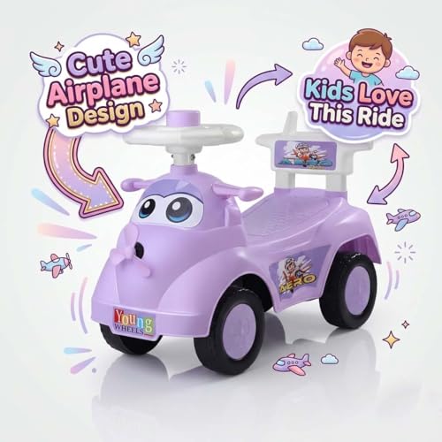 Image of Kids Ride On Purple Car for Toddlers with Steering Wheel & Backrest | Foot to Floor Baby Push Car | Indoor Outdoor | Strong Wheels & Comfortable Seat | Racing Design for Boys & Girls (1-3 Years)