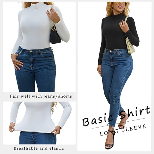 5 Piece Women's T-Shirts Turtleneck Long Sleeve Tops High Neck Fitted Layering Warm Base Fall Winter Basic Tees4