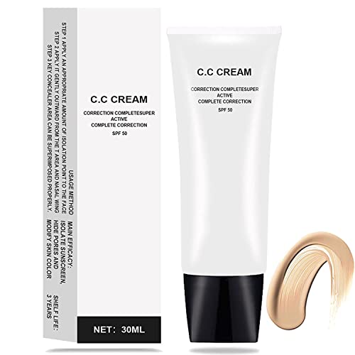 Skin Tone Adjusting CC Cream SPF 50,Cosmetics CC Cream, Skin Tone Self Adjusting for Mature Skin, All-In-One Face Sunscr