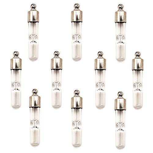 10 pieces Name on rice glass vial pendant screw cap bottle, hourglass necklace clear glass bottle charms (hourglass)