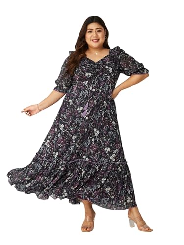 Image of Miss Chase A+ Women's Floral Wrap Chiffon Maxi Dress with Flutter Sleeves Frilled Hem