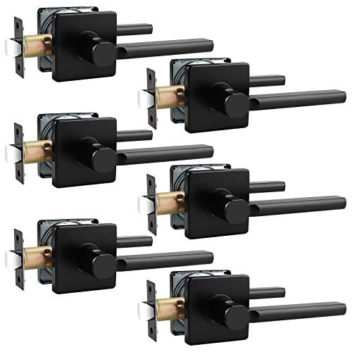 Probrico (6 Pack Passage Lever Black Door Handle Lock Non-Locking Keyless Square Lever for Hall and Closet with Matte Black Finish, for Right & Left Side Door Lock