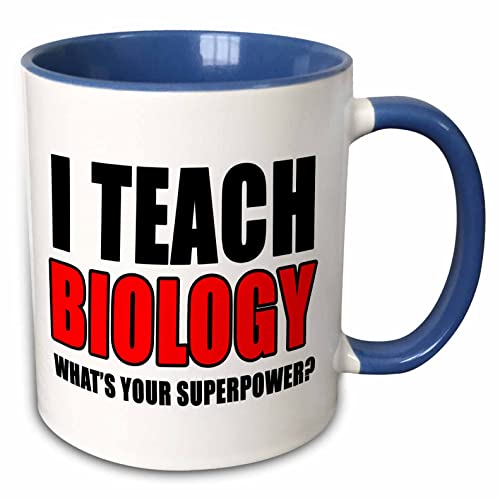 3dRose I Teach Biology Whats Your Superpower Red 15oz Two-Tone Blue Mug