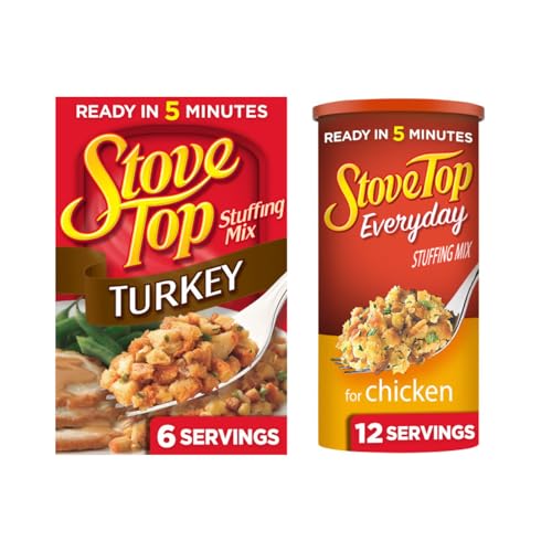 Image of Stove Top Stuffing Mix Variety Pack, Turkey Stuffing & Everyday Stuffing for Chicken, Instant Side Dish, Ready in 5 Minutes, Savory Seasoned Bread Mix (Variety Pack of 2)