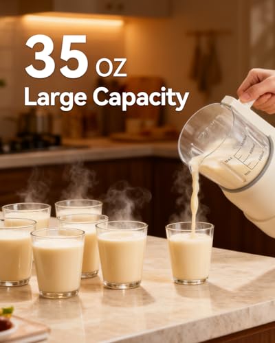 Image of IAGREEA Nut Milk Maker Machine, Beige, 10 in 1 Noise Reducing Soy Milk Maker with 8 Blades, 35oz, Homemade Oat, Juice, Yogurt, Milk Shake, 12H Delay, 6H Keep Warm, BPA-Free, Self-Cleaning