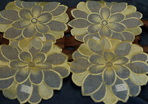 Aude Home Pack of 4 Embroidered Doilies 20 cm Round Organz for Chest of Drawers (20 cm Round)