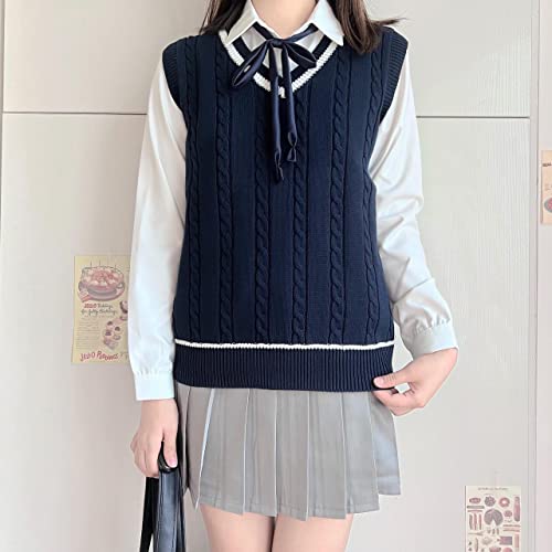 Image of jinghuiyue Women's Stripe Sweater Vest Classic V Neck Cable Knit Vest Sleeveless Pullover Ribbed Tank Tops