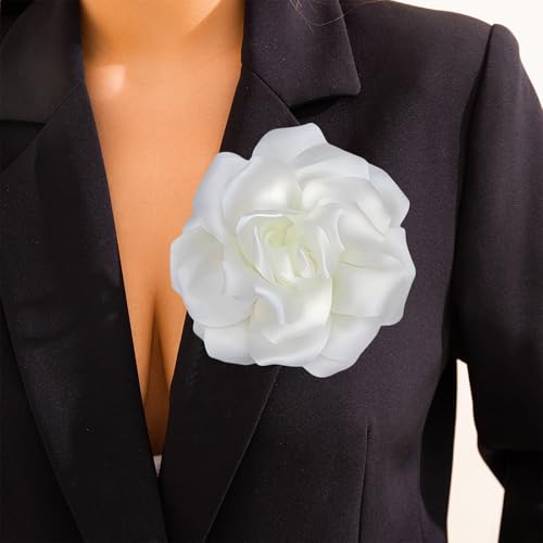 Image of Flower Brooch Pins for Women 5.5in Lapel Pins Large Rose Floral Brooches Dainty Satin Fabric Brooches Rose Flower Hair Clips Wedding Party Dance Clothes Accessories Jewelry