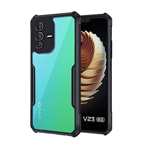 Image of Pikkme Vivo V23 5G Back Cover | Crystal Clear Transparent Back | Ultra Hybrid | Full Camera Protection | Raised Edge with 360 Degree Protection | Bumper Back Case for Vivo V23 5G (Black)