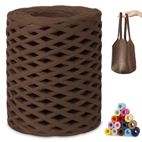 CAMAL Raphia à Crocheter, 200m Rafia Naturel Fil de Rafia Crochet pour Sac, 3mm Fil de Raphia Papier pour Crochet DIY Artisanat, Parti Chapeau, Bouquet De...