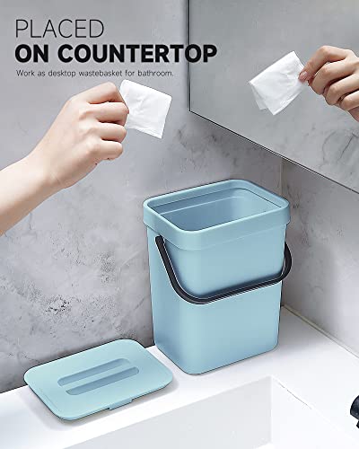 Mongtinglu 1.3 Gallon Small Trash Can With Lid - Countertop Food Waste Bin, Kitchen Hanging Trash Can For Cabinet Door/Under Sink, Small Garbage Can For Desk, 5L(Subtle Blue) #TOP2