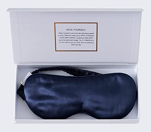 ZIMASILK Maska do spania w 100% z czystego jedwabiu morwowego 22 Momme, wypełniona 100% jedwabną taśmą mocującą, niezwykle miękka i wygodna maska do spania, granatowa