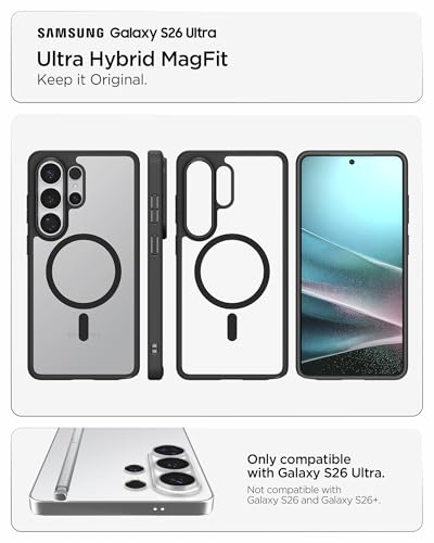 Image of Spigen for Galaxy S26 Ultra Case, Ultra Hybrid MagFit [Anti-Yellowing] [Compatible with MagSafe] [Fast Wireless Charging] - Matte Black