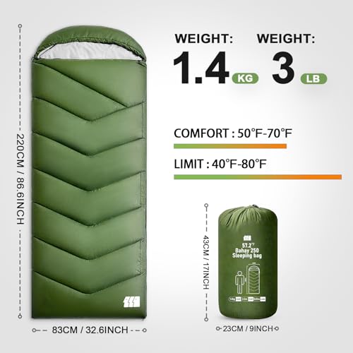 Sleeping Bags for Adults Warm Weather, Waterproof, Lightweight Backpacking Camping 3 Seasons Sleeping Bag with Compression Sack Camping Essentials Gear miniatura 2