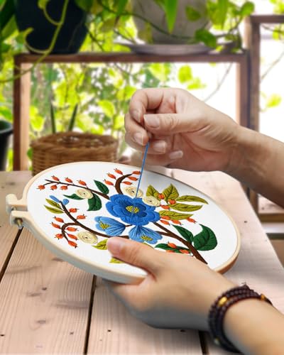 Image of TINDTOP 3 Sets Embroidery Kit for Adults, Floral Embroidery Practice Kit | for Beginners Include Embroidery Cloth Hoops Threads for Craft Lover Hand Stitch with Embroidery Skill Techniques