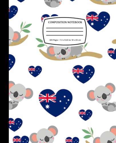 Seamless Pattern Of Baby Koala And Ausie Flag: Veteran Composition Notebook/ Journal Wide Ruled, Patriotic gift for Men Women Teens and Veteran