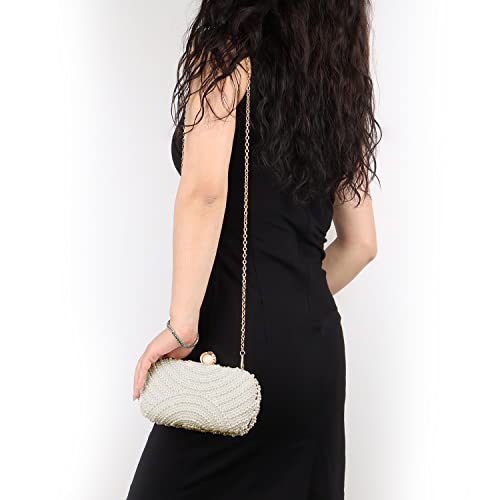 Clutch de perlas para mujer bolso de mano formal blanco y negro miniatura 2