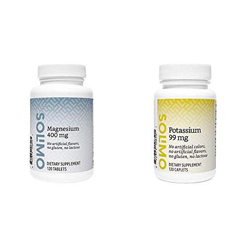 Amazon Brand - Solimo Magnesium 400 mg, 120 Tablets, Four Month Supply (Packaging May Vary) & Solimo Potassium 99 mg, 120 Caplets, Four Month Supply (Packaging May Vary)