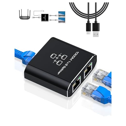 GNUADZ Switch Ethernet 2 Porte Splitter Ethernet 1000Mbps 1 a 2 RJ45 LAN Switch Ethernet con Sdoppiatore e Cavo Type-C, per Computer, HUB, Router, Set-Top, TV e Altro