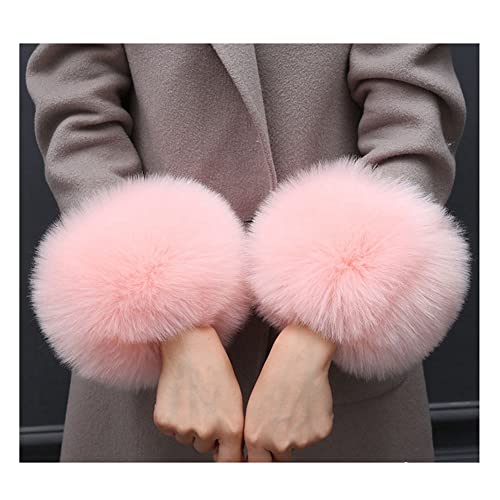 SHTGOI Women's Fur Cuffs Fur Wrist Warmer Faux Fur Cuffs Winter Hand Warmer Sleeves Plush Pulse Warmer Fur Cuffs Faux Fur Arm Warmers Gloves Pink