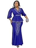 Sexy Two Piece Women Formal African Wedding Dresses Long Sleeve Mermaid Wedding Guest Gown Royal Blue XL