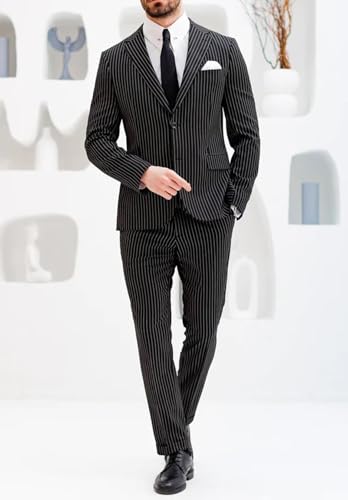 Mens Pinstripe 3 Piece Suit Slim Fit Business 2 Button Blazer Vest Pants Set Wedding Party Tuxedo4