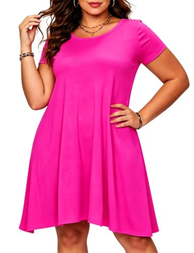 Image of Afibi Womens Short Sleeve Loose Pockets Dress Casual Swing T-Shirt Dresses