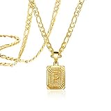 JoycuFF Initial Necklaces for Men Women Teen Girls Boys Best Friend 18K Gold Letter P Stainless Steel Figaro Chain Monogram Fashion Trendy Pendant Medallion Memorial Gifts Loss of Loved One
