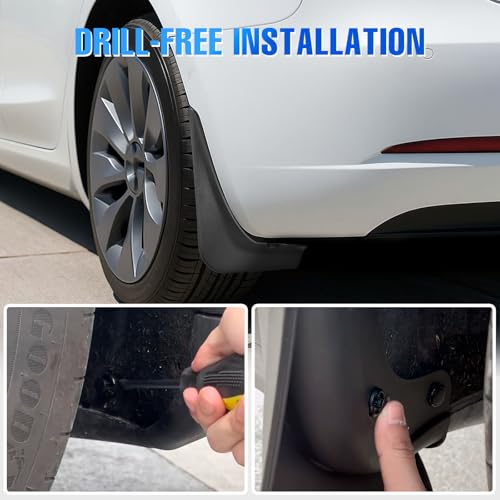 Image of Nilight Mud Flaps Splash Guards for Tesla Model 3 2017-2023 | No Drilling Precision Fit Exterior Accessories Heavy-Duty Splash Guards Protection, Front & Rear Set