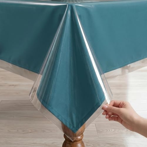 Image of Romanstile 100% Waterproof Clear Plastic Tablecloth, Vinyl Square PVC Table Cloths Protector Spill Oil Proof Wipe Clean Transparent Table Cover for Dining /Camping /Parties - 54 x 54, Crystal Clear